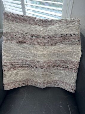 Pottery Barn Neutral Cream and Mauve Striped  Pillow Cover 22x22 Indoor/Outdoor